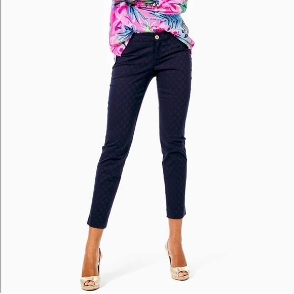 Lilly Pulitzer Kelly Textured Pants Navy Size 8 - Picture 1 of 16